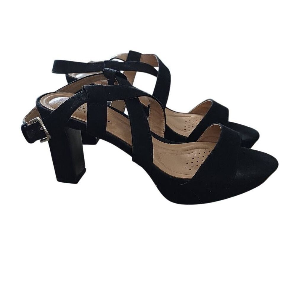 Abella Women's Size 7 Black Microsuede Ankle Wrap Heels